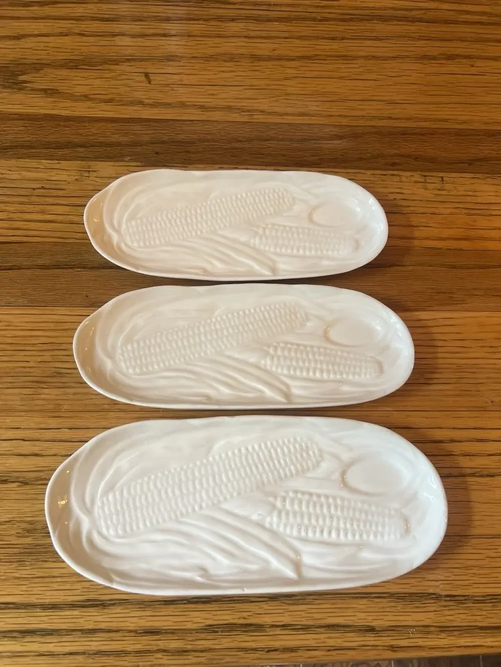 Vintage Czechoslovakia Corn on the Cob Dishes Set of 3 White Ceramic Farmhouse